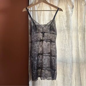 Samantha Chang Lace Slip Dress Sheer Lingerie Dainty Nightie Black Pink Size S